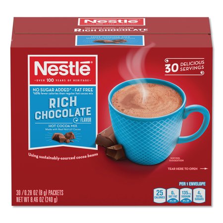 NESTLE No-Sugar-Added Hot Cocoa Mix Envelopes, Rich Chocolate, 0.28 oz, PK30 61411